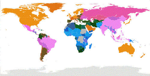A colored world map.